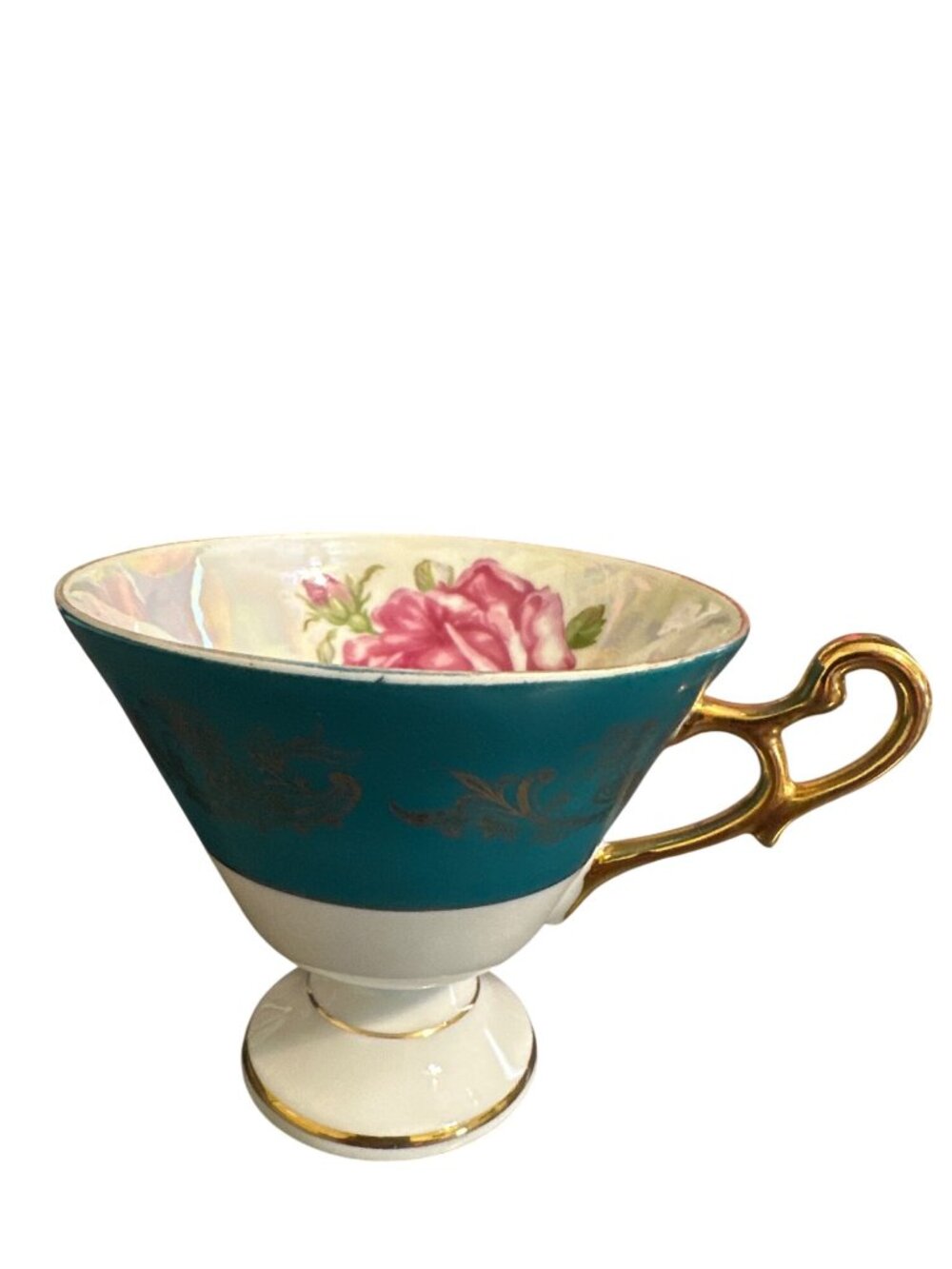 Royal Haulsey Teacup And Saucer Set Teal Gold Floral Bone China - Picture 6 of 8